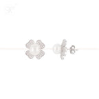 Silver CZ Floral Stud Earrings with White | Krishna Pearls and Jewellers