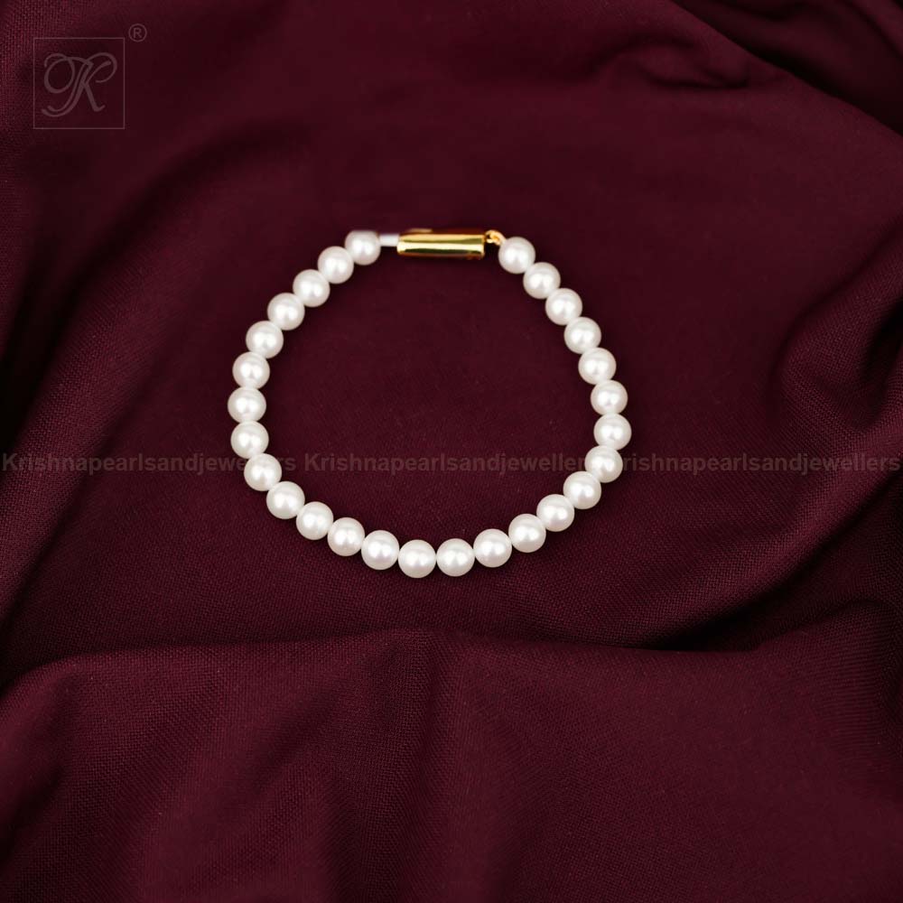 Golden Grace: Classic White Pearl Bracelet | Krishna Pearls and Jewellers