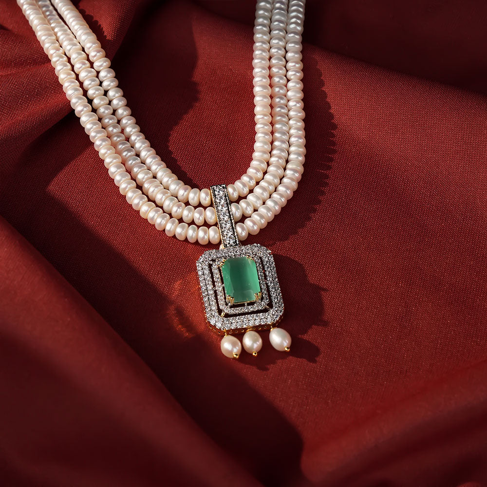 Triple Strand Freshwater Pearl Necklace & Earrings Set