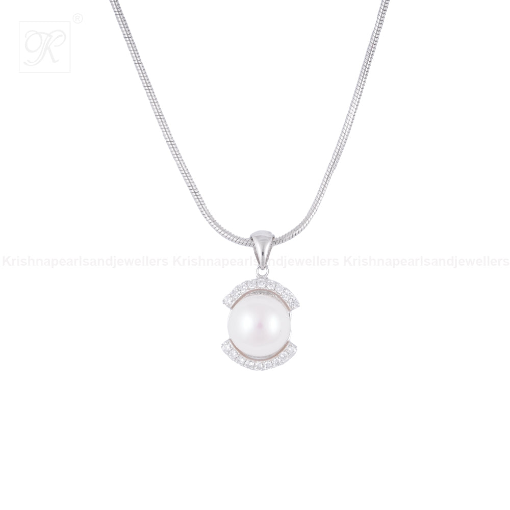 Crescent Charm Pearl Set – CZ-Kissed Creamy | Krishna Pearls and Jewellers