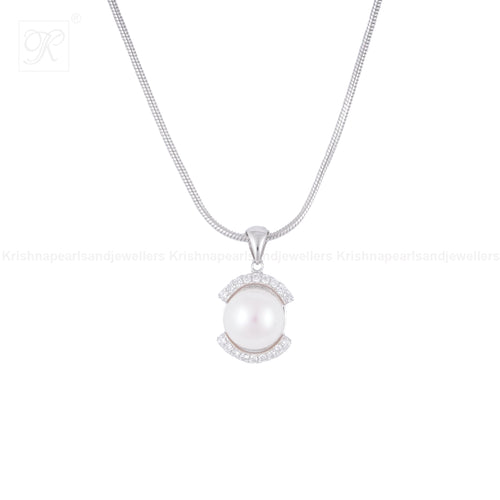 Crescent Charm Pearl Set – CZ-Kissed Creamy | Krishna Pearls and Jewellers