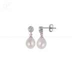 Sparkling CZ Teardrop Pearl Earrings | Krishna Pearls and Jewellers