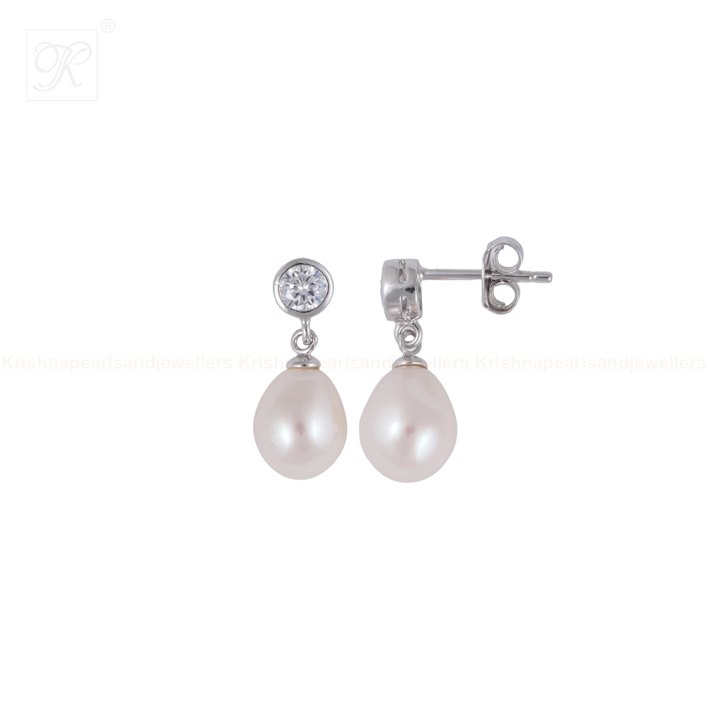Sparkling CZ Teardrop Pearl Earrings | Krishna Pearls and Jewellers