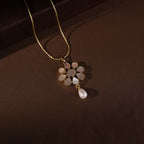 Floral Pearl Drop Pendant Set with Matching Earrings