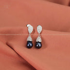 Silver colour pearl hanging earrings with | Krishna Pearls and Jewellers