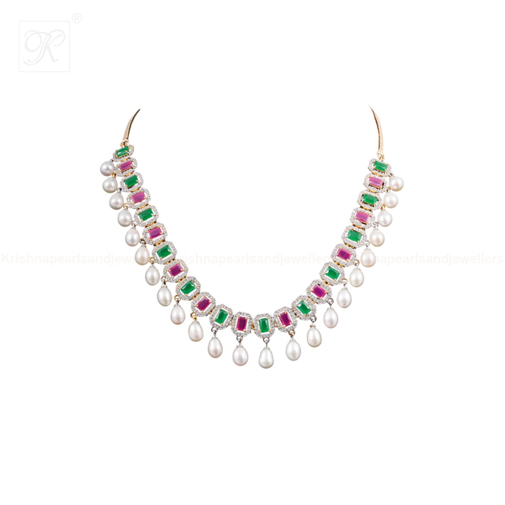 Golden Glamour Pearl Choker Set Freshwater | Krishna Pearls and Jewellers