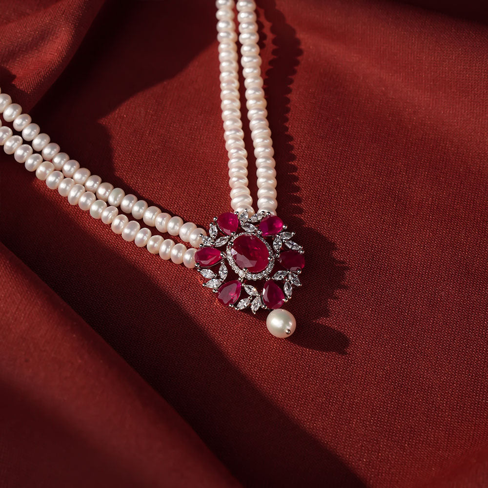 Double Strand Freshwater Pearl Necklace & Earrings Set