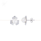 Silver Pearl Blossom Stud Earrings | Krishna Pearls and Jewellers