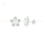 Silver Pearl Stud Earrings with CZ | Krishna Pearls and Jewellers