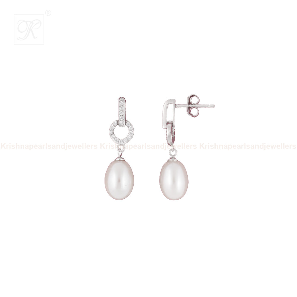 Elegant Silver CZ Drop Earrings with | Krishna Pearls and Jewellers