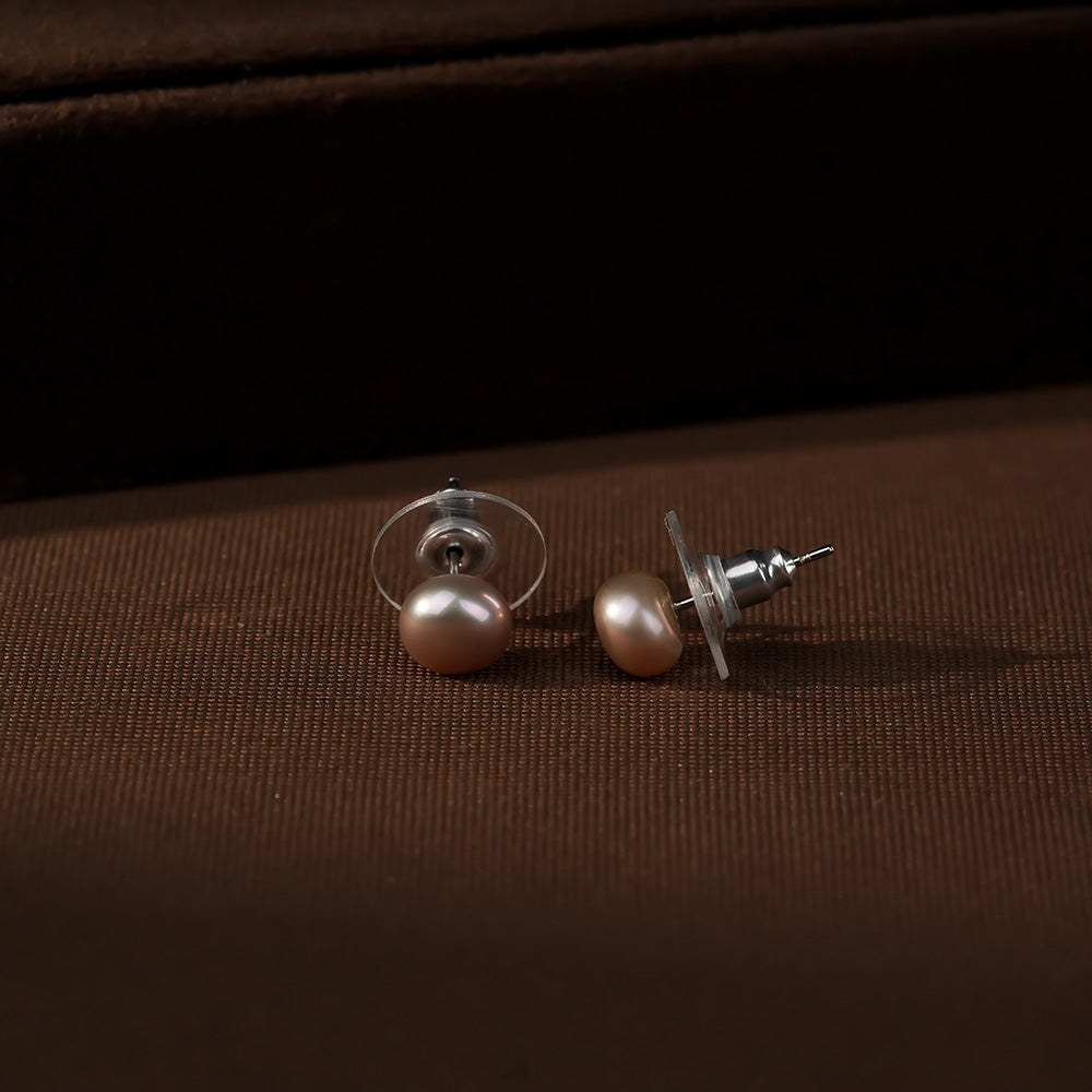 Elegant Round Pearl Button Earrings
