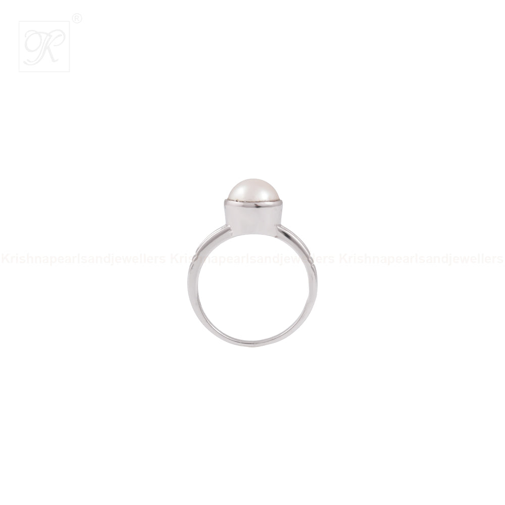 Regal Reflection: White Pearl and Silver Accent Ring | Krishna Pearls and Jewellers