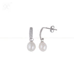 Lustrous Pearl Drop Earrings with CZ | Krishna Pearls and Jewellers