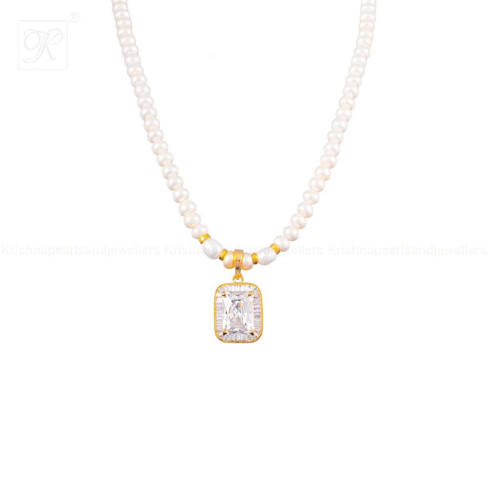 Royal Square Zirconia Pearl Jewelry Set | Krishna Pearls and Jewellers