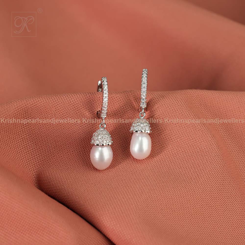 Elegant Silver Drop Earrings with CZ | Krishna Pearls and Jewellers