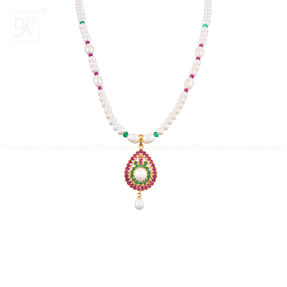 Festive Pearl & Multicolor stone Medallion | Krishna Pearls and Jewellers
