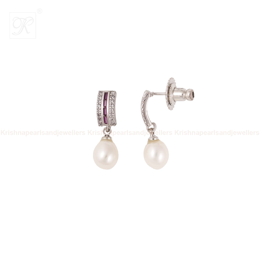 Vintage Charm White Pearl Drop Earrings | Krishna Pearls and Jewellers