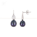 Sleek Silver Drop Earrings with Black | Krishna Pearls and Jewellers