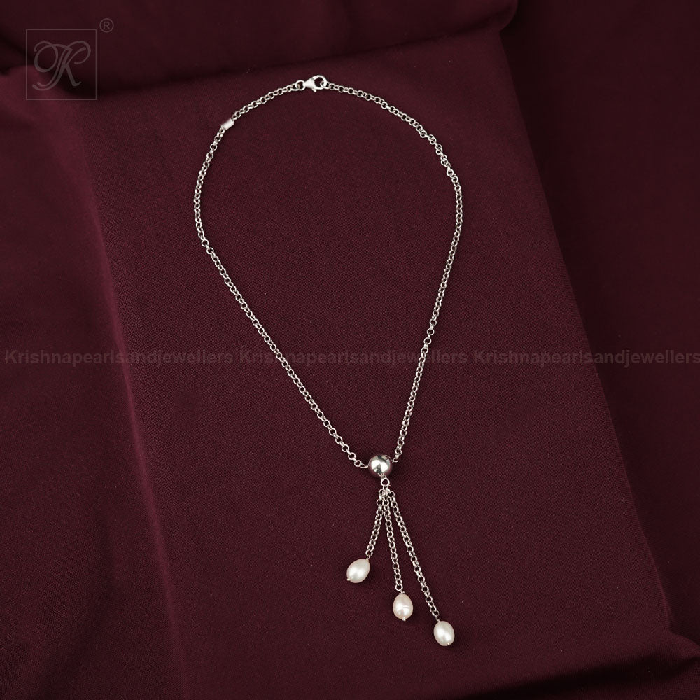 Trio Elegance: Silver Pendant Fancy string | Krishna Pearls and Jewellers
