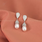 Silver cz with pearl earrings Freshwater | Krishna Pearls and Jewellers