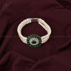 Emerald Bloom: Triple-Strand Pearl Bracelet | Krishna Pearls and Jewellers