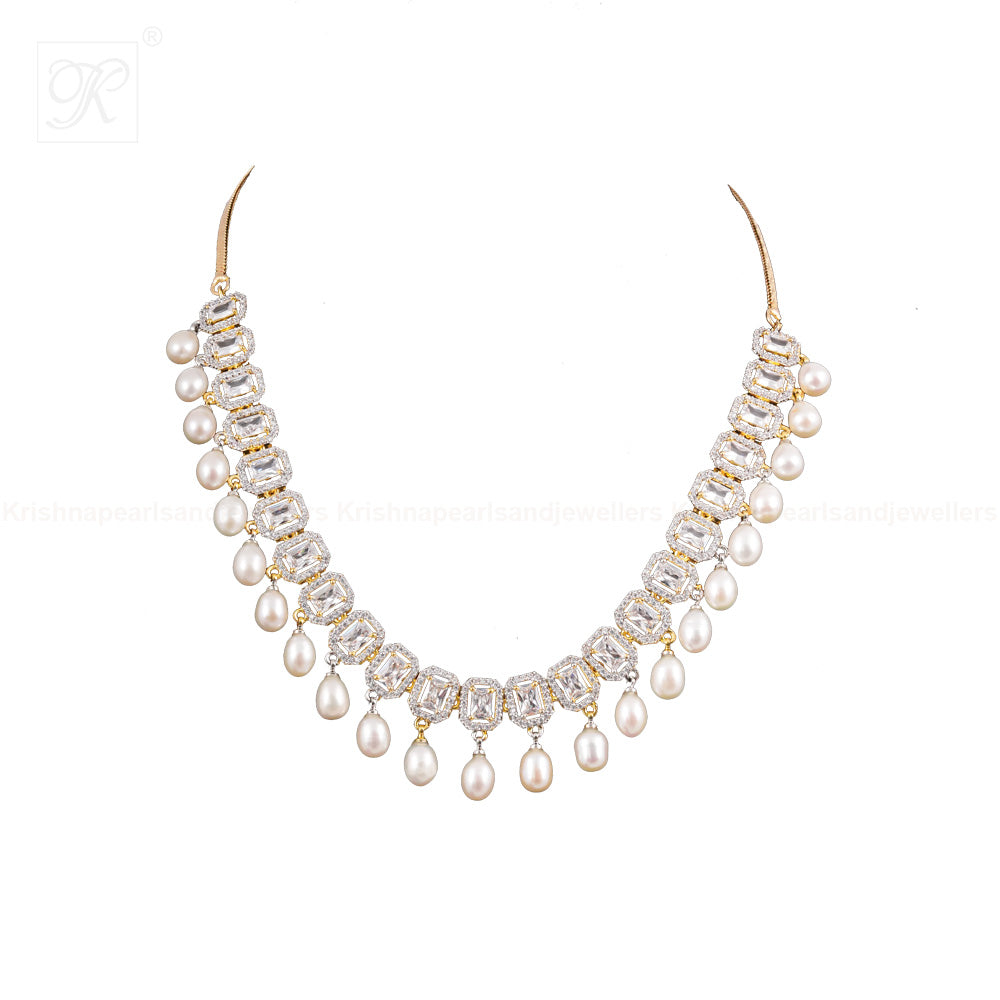 Crystal Royale Drop Pearl Necklace Set | Krishna Pearls and Jewellers