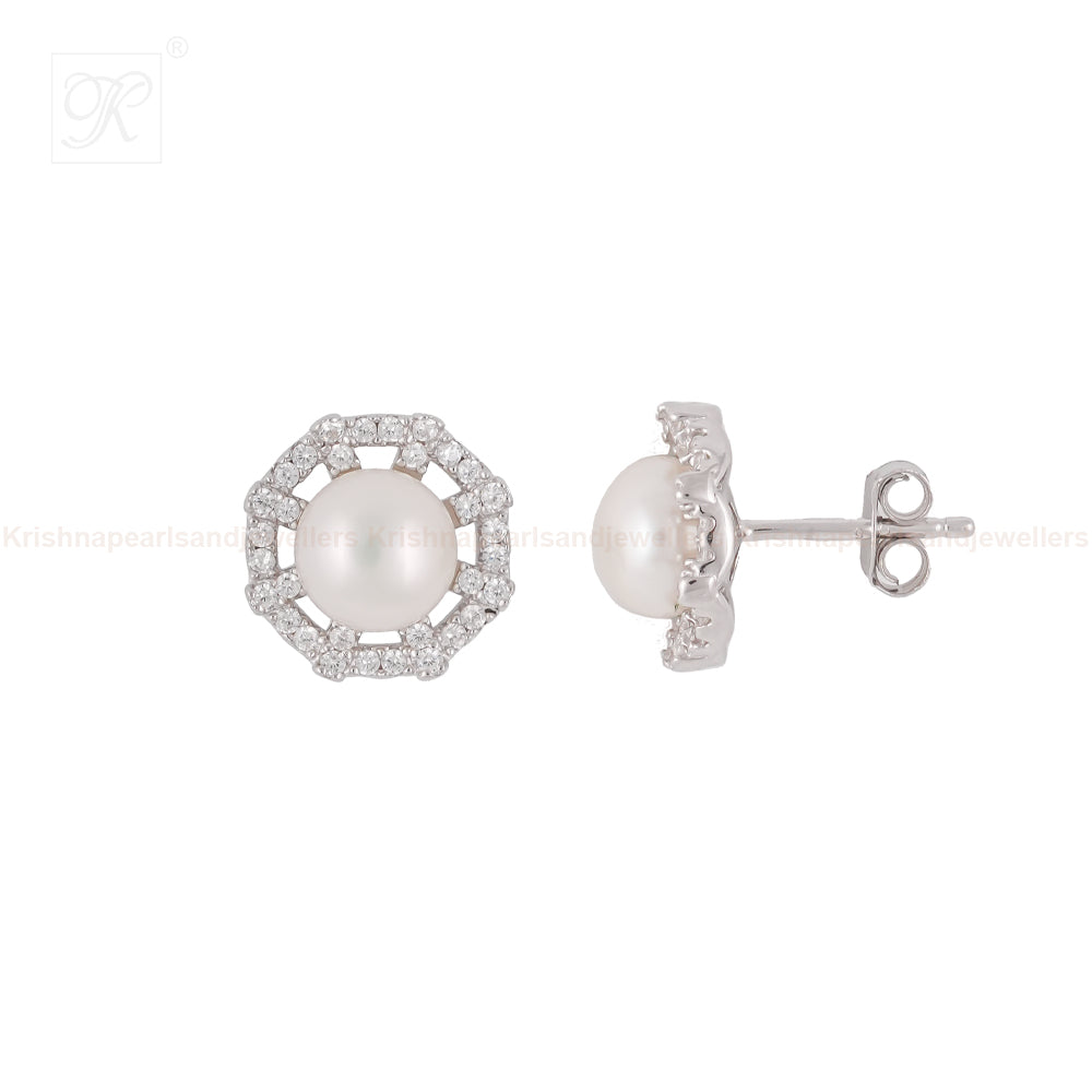 Silver CZ Pearl Tops Freshwater Pearl | Krishna Pearls and Jewellers