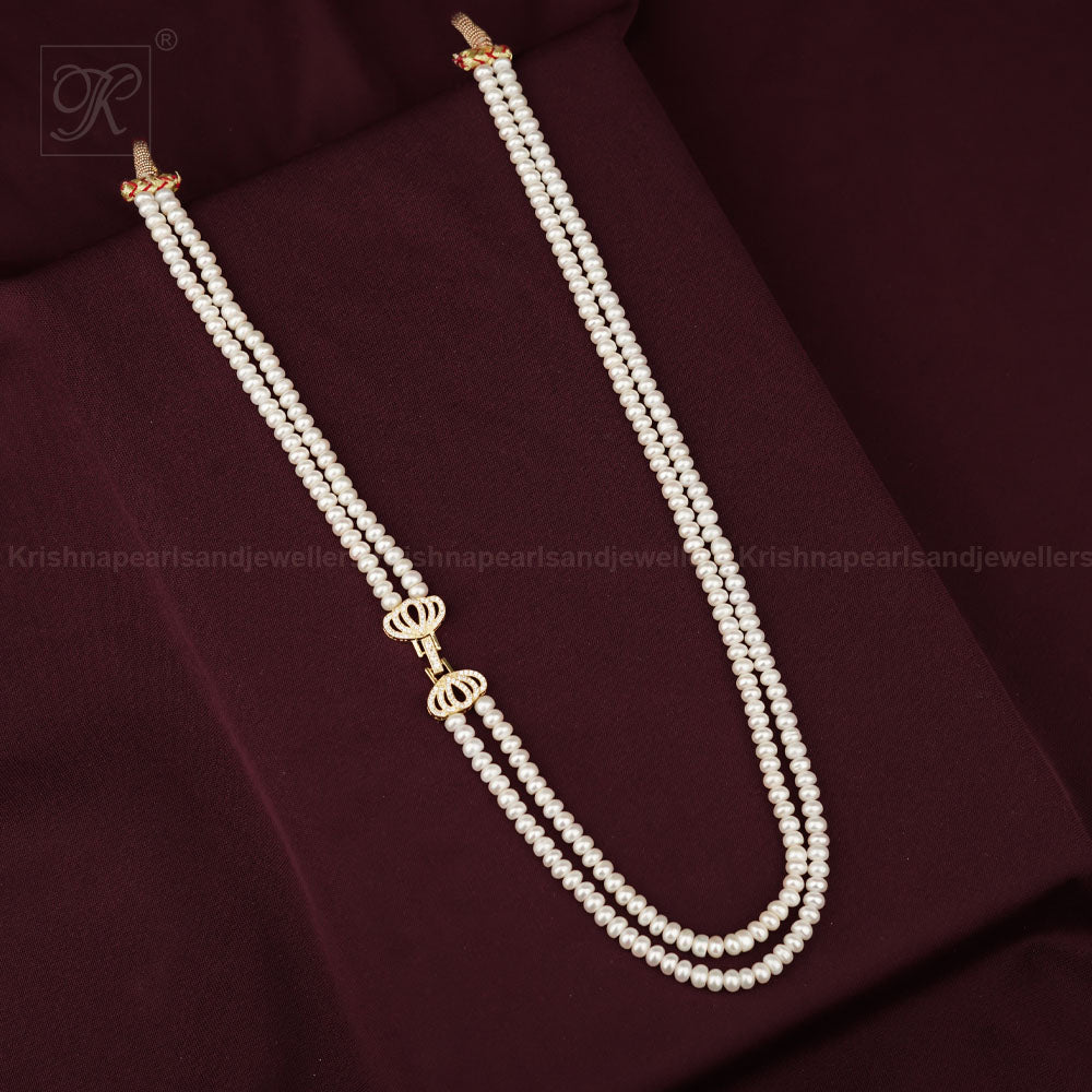 Two-Layer White Rice Pearlbrouch string | Krishna Pearls and Jewellers