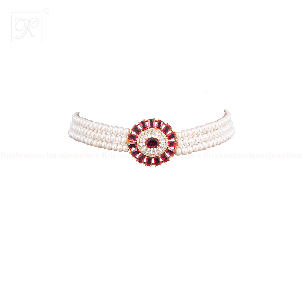Crimson Royale Pearl Choker Set Freshwater | Krishna Pearls and Jewellers