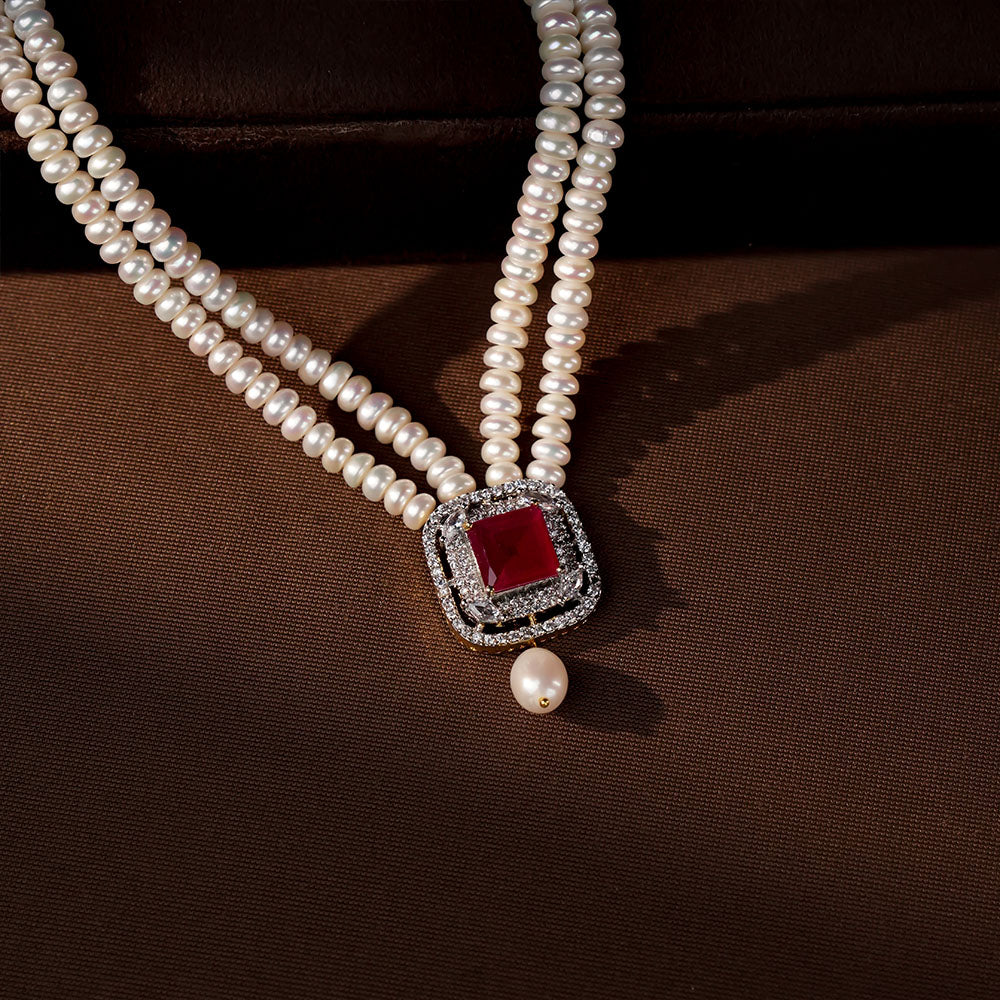 Double Strand Freshwater Pearl Necklace & Earrings Set