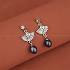 Black Pearl Drop Earrings with CZ | Krishna Pearls and Jewellers