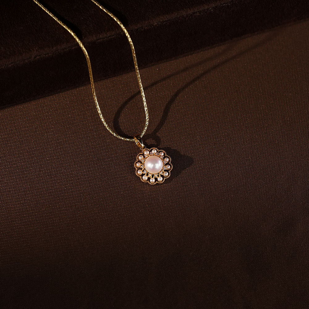 Elegant Floral Pearl Pendant Set with Matching Stud Earrings