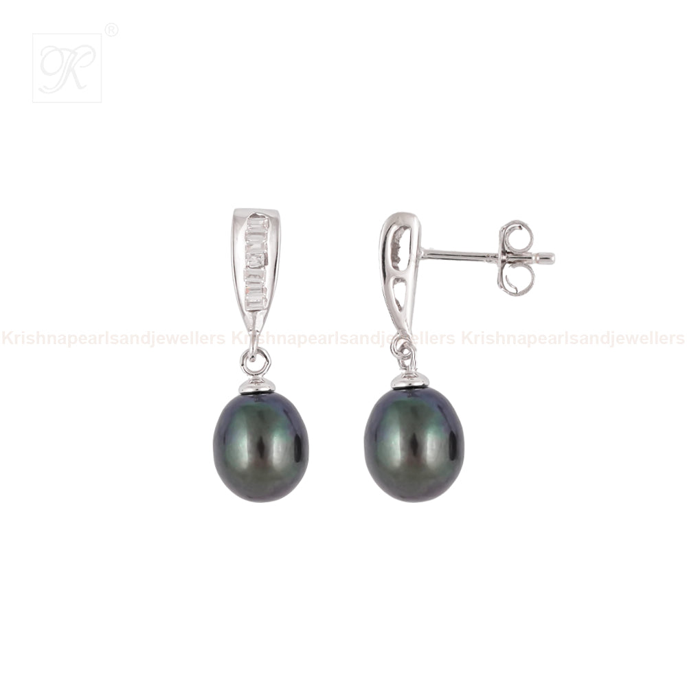 Silver Glow Pearl Drop Earrings Freshwater | Krishna Pearls and Jewellers