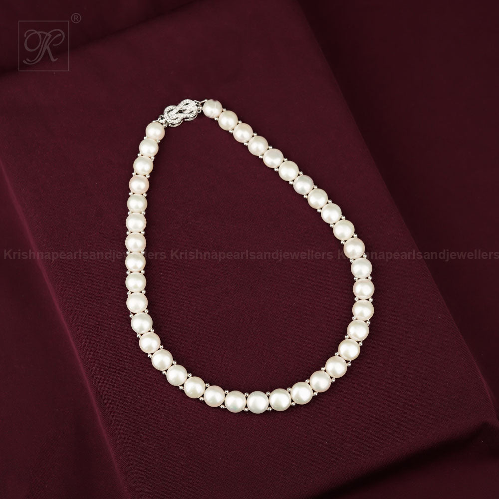 Classic Grace: White Pearl Necklace with | Krishna Pearls and Jewellers
