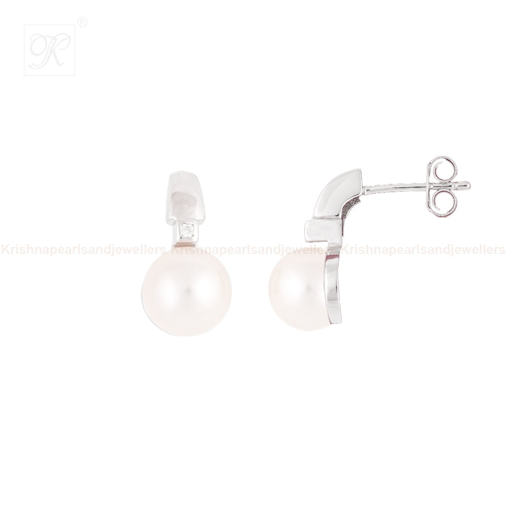 Sleek Simplicity Silver Pearl Stud Drop | Krishna Pearls and Jewellers
