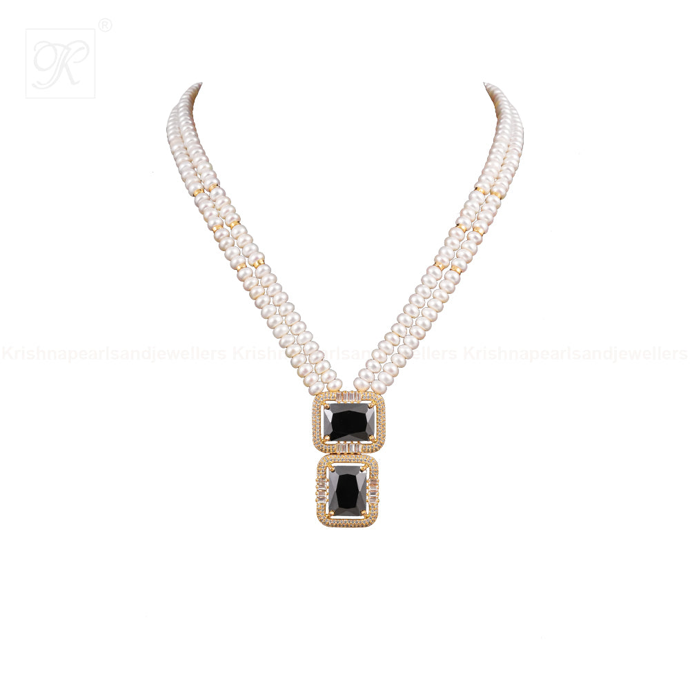 Regal Midnight Pearl and Stone Necklace Set | Krishna Pearls and Jewellers