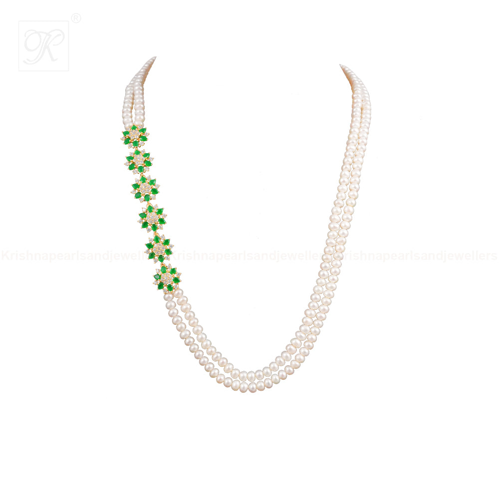 Floral Cascade Double-Layer Pearl Necklace | Krishna Pearls and Jewellers