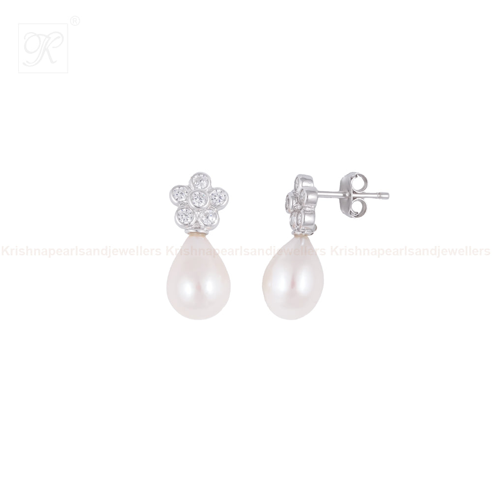 Silver Iridescent Blossom Drop Earrings | Krishna Pearls and Jewellers