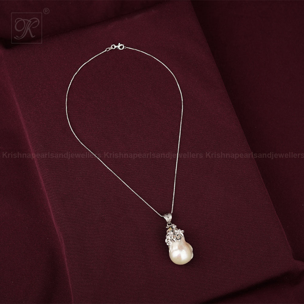 Nature's Glint: Baroque Pearl Pendant with | Krishna Pearls and Jewellers