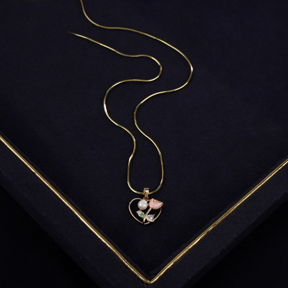 Floral Pearl Pendant Necklace Set with Matching Earrings & Freshwater Pearl Bracelet | Elegant Rose Design Jewellery Combo Set