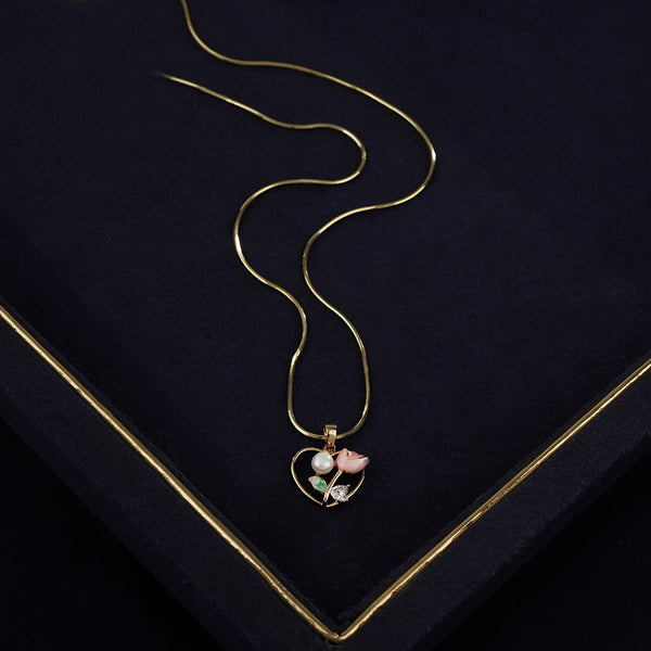 Floral Pearl Pendant Necklace Set with Matching Earrings & Freshwater Pearl Bracelet | Elegant Rose Design Jewellery Combo Set