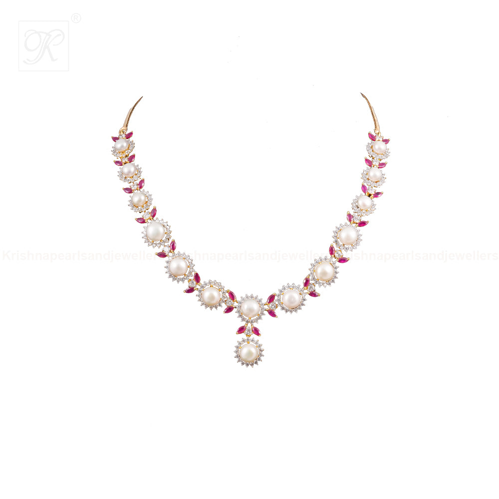 Pearl Bloom Gold-Tone Necklace Set | Krishna Pearls and Jewellers
