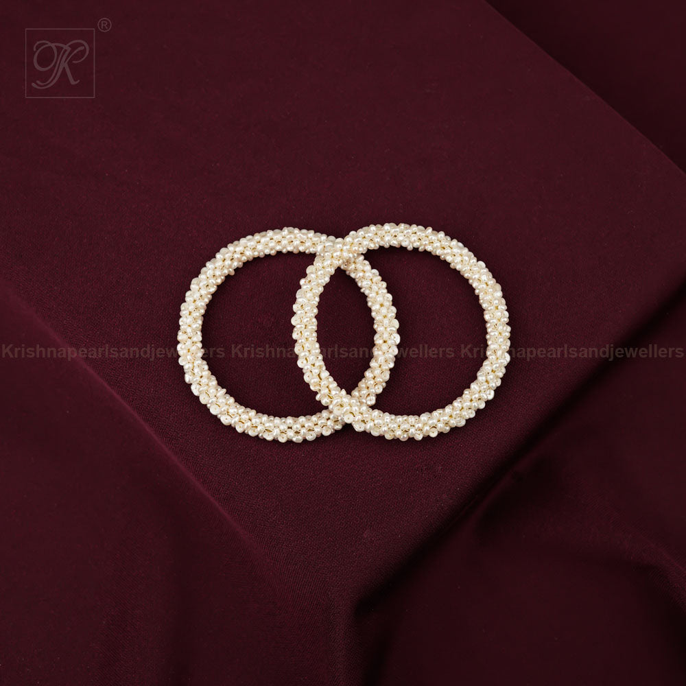 White Pearl Bangles with Gold-Tone Ends – | Krishna Pearls and Jewellers