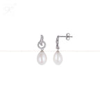 Halo Drop Pearl Earrings with CZ Accents | Krishna Pearls and Jewellers