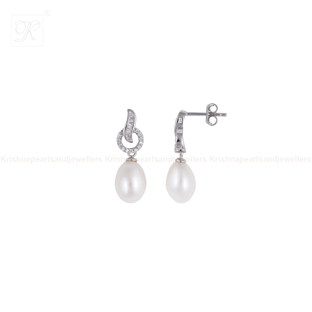 Halo Drop Pearl Earrings with CZ Accents | Krishna Pearls and Jewellers