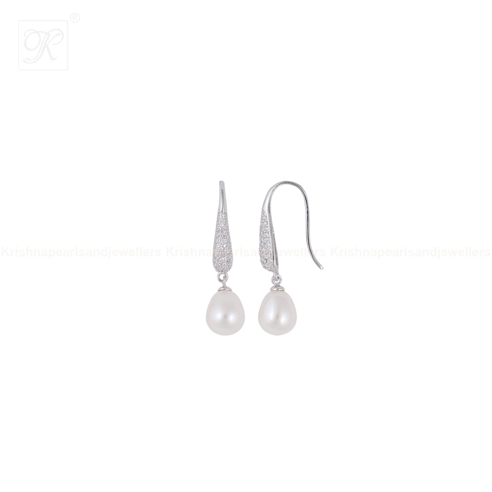 Silver Crystal Elegance Pearl Drop Earrings | Krishna Pearls and Jewellers