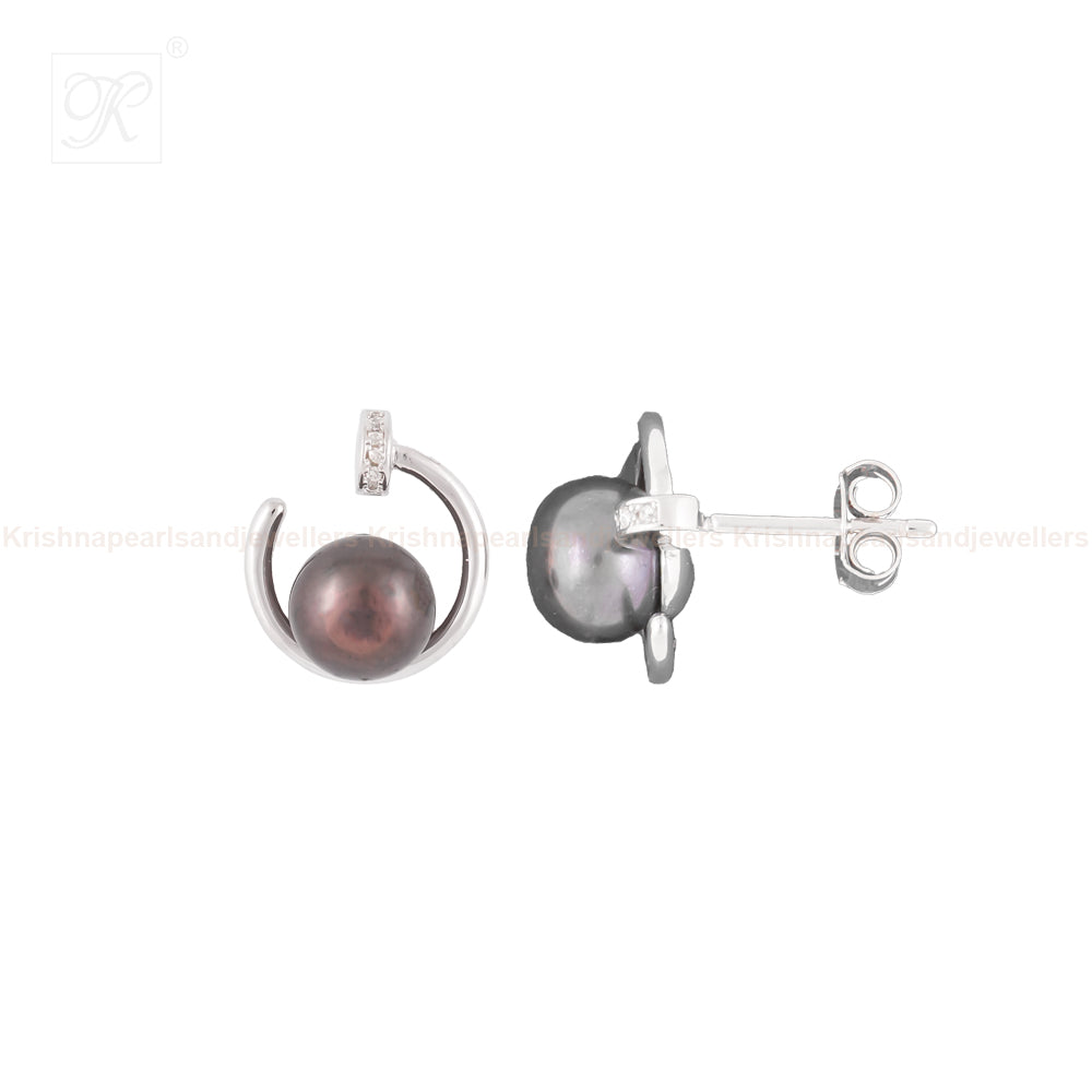 Silver Colour pearl earrings with CZ | Krishna Pearls and Jewellers