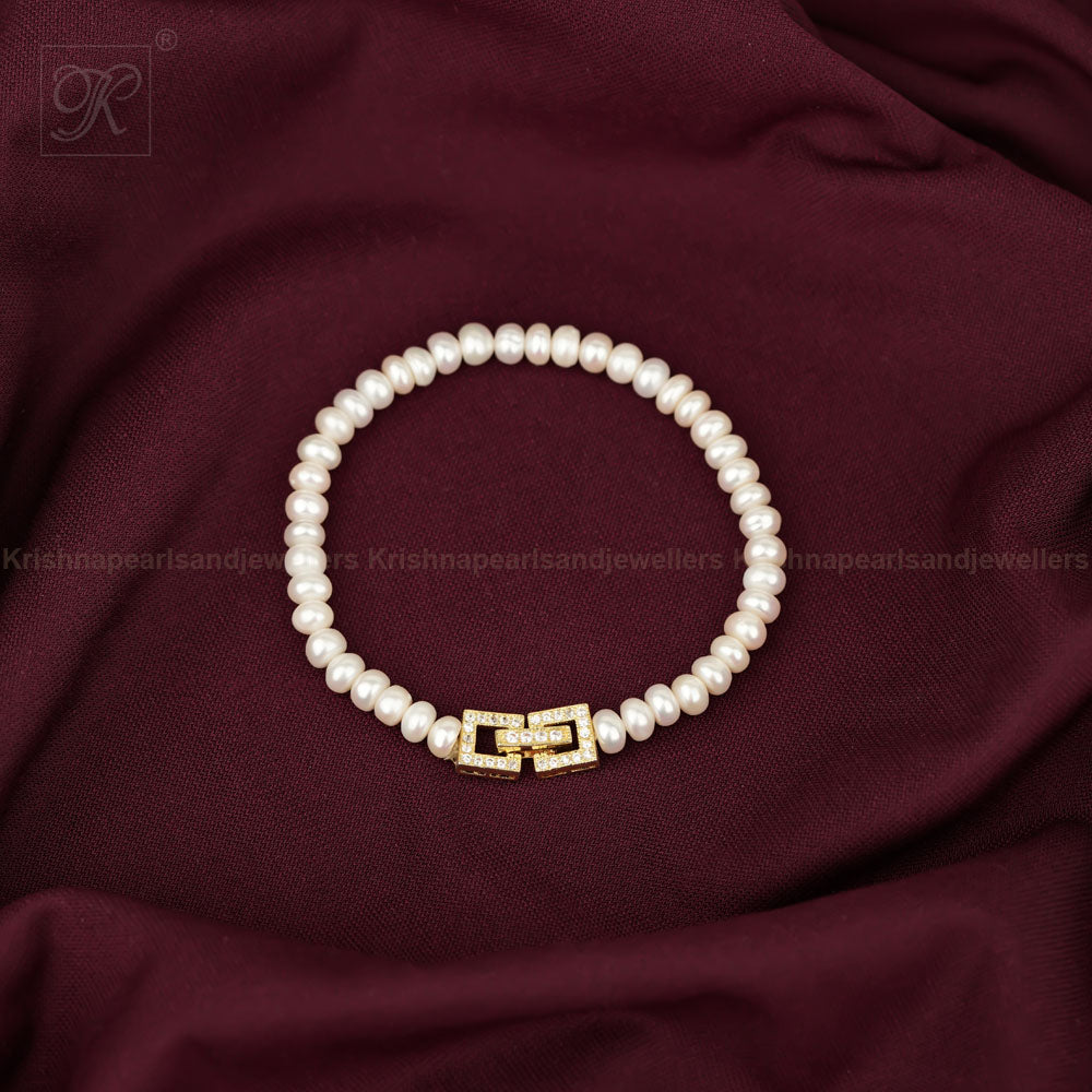 Golden Link: White Pearl Bracelet with | Krishna Pearls and Jewellers