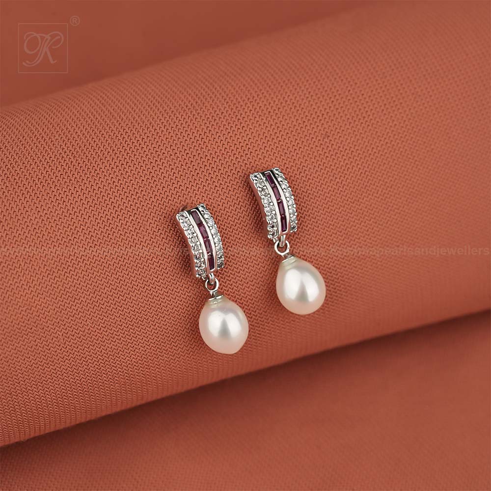 Vintage Charm White Pearl Drop Earrings | Krishna Pearls and Jewellers