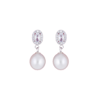 Silver CZ Oval Stud Earrings with Cream | Krishna Pearls and Jewellers